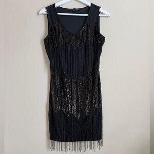 Symphony Women’s Beaded Fringe Sleeveless Cocktail Formal Mini Dress Black M
